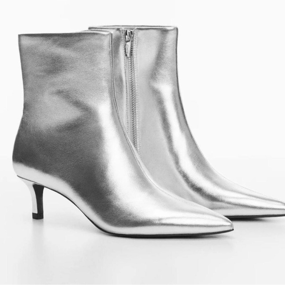 Mango Mettalic Silver Ankle Booties